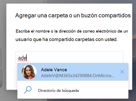 Captura de pantalla sobre Compartido conmigo para agregar una carpeta o un buzón compartidos