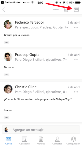 Puede archivar un mensaje pulsando el botón Archivar