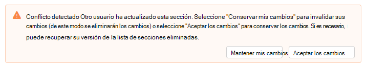 Captura de pantalla que muestra la advertencia de conflicto detectada en los boletines de Outlook
