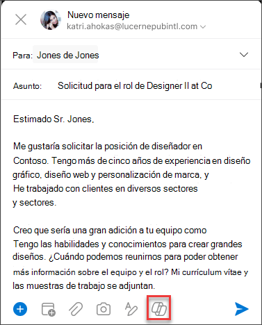 Icono de Copilot en el menú de redacción para iOS