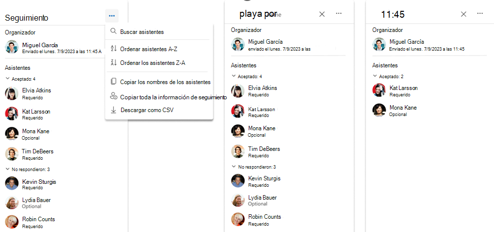 Captura de pantalla de copiar y exportar asistentes a la reunión