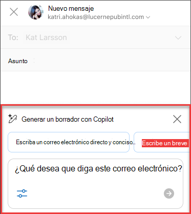 Algunos ¿Qué desea que este correo electrónico diga texto para Borrador con Copilot en Outlook?