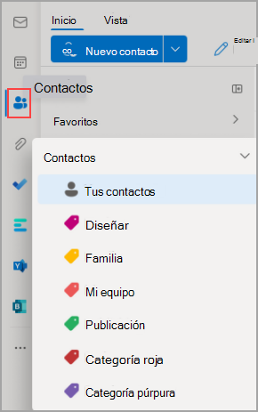 Imagen que muestra la página principal de Outlook con el icono People resaltado en la barra de navegación izquierda.