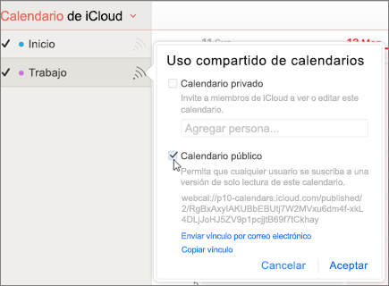 Configuración del calendario público en iCloud
