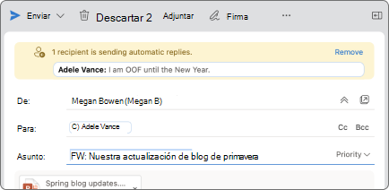 En la captura de pantalla se muestra un ejemplo del aspecto de las sugerencias de correo.