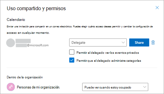 Active la casilla junto a Permitir que el delegado administre categorías