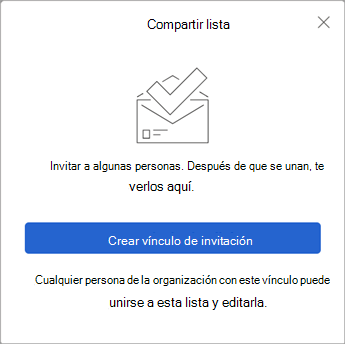 Al seleccionar Compartir lista, To Do crea un vínculo de invitación para enviar a otras personas.