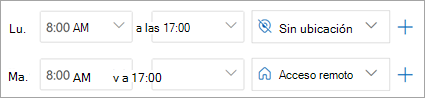 Captura de pantalla que muestra que la ubicación de trabajo ahora está establecida en Sin ubicación