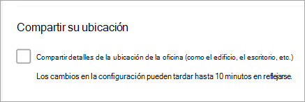 Captura de pantalla que muestra que compartir la ubicación de la oficina está desactivada