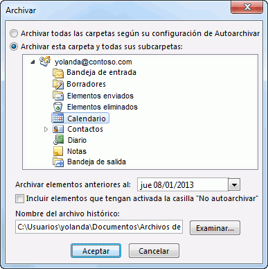 Cuadro de diálogo Archivar