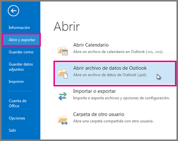 Abrir un archivo de datos de Outlook 