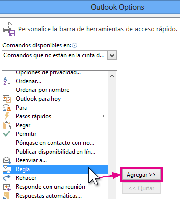Seleccionar el icono Regla para agregarlo a la barra de herramientas de acceso rápido