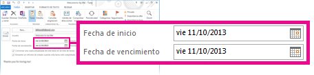 Propiedades de las fechas de inicio y de vencimiento de una tarea asignada