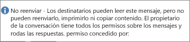 Mensaje No reenviar agregado al correo electrónico.