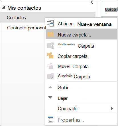 Cree una nueva carpeta de contactos.