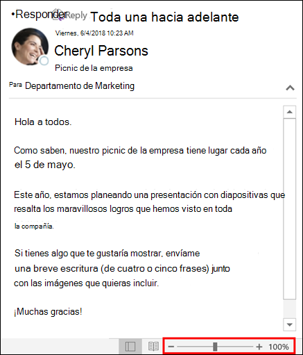 Puede acercar o alejar en el Panel de lectura.