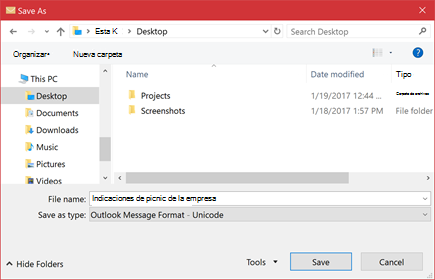 Puede guardar un mensaje de correo existente como un archivo.