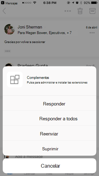 Reaccionar sobre un mensaje