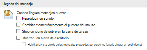Opciones de llegada de mensajes