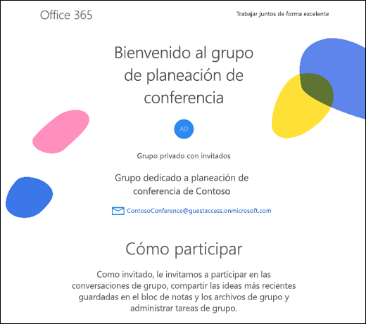 Imagen del mensaje de bienvenida para los invitados del grupo