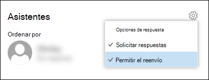 Captura de pantalla de la opción permitir reenvío