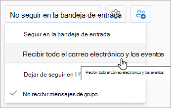En la lista desplegable, seleccione Recibir todo el correo electrónico y los eventos