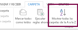 Ordene las carpetas alfabéticamente haciendo clic en Mostrar todas las carpetas de la A a la Z.
