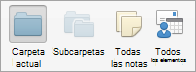 Muestra las opciones de búsqueda de Notas
