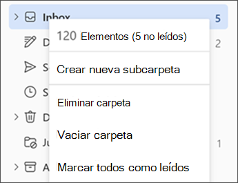 Captura de pantalla que muestra el menú al hacer clic con el botón derecho en una carpeta