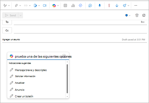 Muestra la página Nuevo correo de Outlook con una ventana de mensaje abierta donde normalmente empezaba a escribir el correo electrónico.