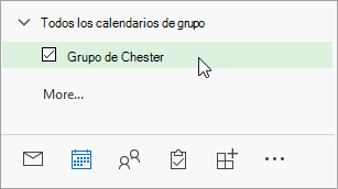 Captura de pantalla de Todos los calendarios de grupo en el panel de navegación
