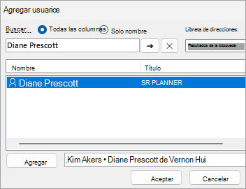 Captura de pantalla de agregar usuarios para compartir una carpeta con
