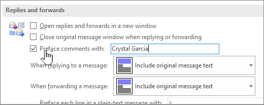 Configuración en Opciones para comentarios en línea