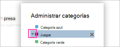 Captura de pantalla de la flecha que aparece junto a una categoría.