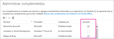 Activar o desactivar complementos