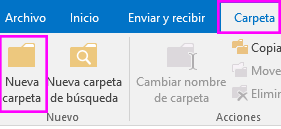 En la pestaña Carpeta, haga clic en Nueva carpeta.