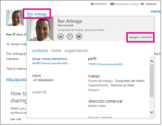 Agregar un contacto desde la tarjeta