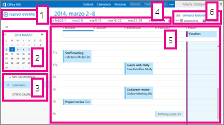 Captura de pantalla que muestra la vista de semana del calendario.