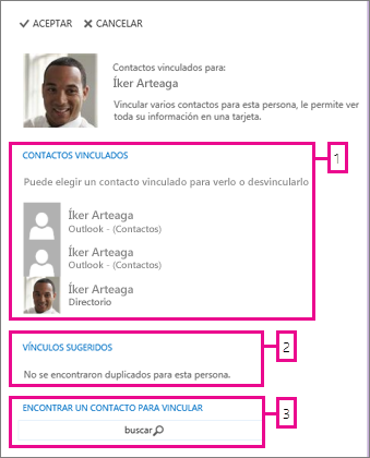 página de contactos vinculados