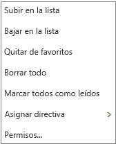 Captura de pantalla que muestra el menú contextual, o contextual, que aparece al hacer clic con el botón derecho en la bandeja de entrada de Correo.