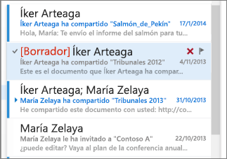borrador en la lista de mensajes