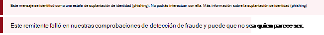 Captura de pantalla de la barra de seguridad roja en un mensaje de Outlook.
