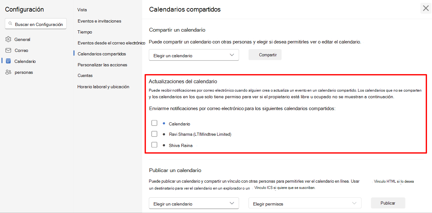 Captura de pantalla que muestra a los usuarios optar por las notificaciones del calendario