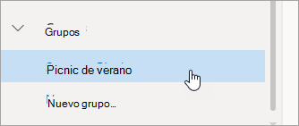 Captura de pantalla de un grupo en el panel izquierdo