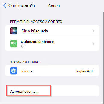 pantalla configurar el correo electrónico con la aplicación Correo de iOS dos