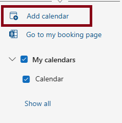Ventana de imagen de la opción Agregar calendario desde el correo web de Office365.