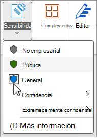 Menú Etiquetas de confidencialidad