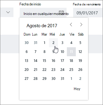 Establecer los campos de fecha en los detalles de la tarea
