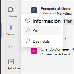 Anclar la aplicación Planner en Teams con el icono Anclar