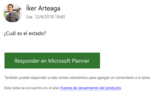 Captura de pantalla: mostrando un ejemplo de un mensaje de correo electrónico grupal que puede recibir.